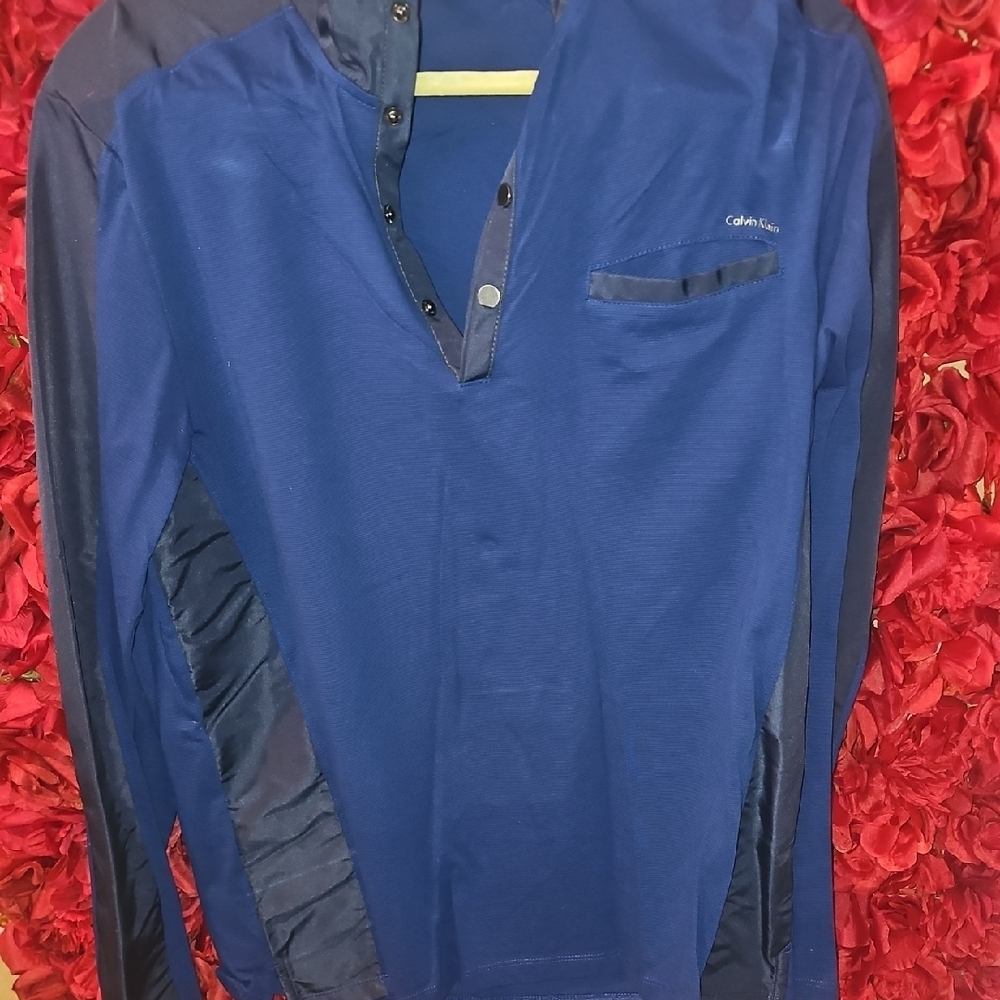 Calvin Klein Men's Deep Blue Casual Jacket Shirt Size Medium Windbreaker Sleeves